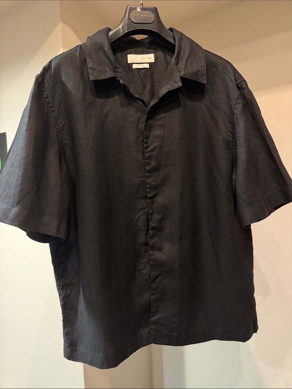 Zara Linen Men's Black Short-Sleeve Button-Up Shirt